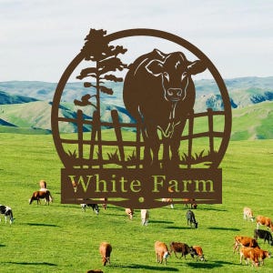 Custom Farmhouse Name Sign, Personalized Metal Cow Fence Sign, Cattle Sign for Dad, Indoor Outdoor Family Cow Sign, Cow Farmer Welcome Sign