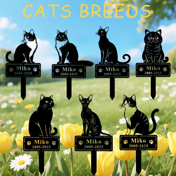 Personalized Metal Pet Memorial Garden Stake for Cat, Custom Pet Cat Grave Marker, Cat Memorial Plaque Gift, Cat Loss Gift, Cat Rememberance