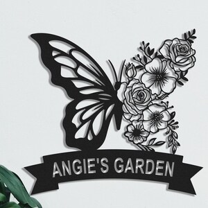 Personalized Garden Butterfly Flower Sign, Custom Garden Name Sign, Metal Yard Art, Mother&#39;s Day Gift,Outdoor Decor,Gardener Gift,Lawn Signs