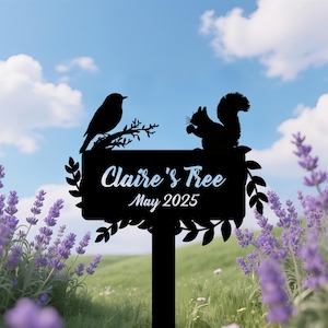 Custom Memorial Tree Garden Sign With Stake,Personalized Tree Garden Marker with Text,Bird Squirrel Yard Decor,Tree Plaque Marker,Name Plate