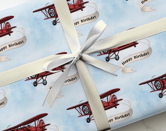 Carta da regalo per compleanno a forma di aereo d'epoca, carta da regalo classica a forma di biplano rosso