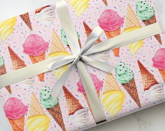 Inpakpapier ijshoorntje, inpakpapier verjaardag, zomerdessertpapier