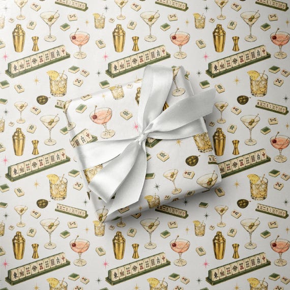 Mahjong Wrapping Paper, Mahjong Gift Wrap, Game Night Gift Wrap, Mahjong Party Gift Wrap, Cocktail Gift Wrap