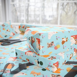 Inpakpapier verjaardag hond, cadeaupapier voor hondenliefhebbers, leuk huisdierfeestdecor, benodigdheden puppyfeest, dierenliefhebber knutselpapier