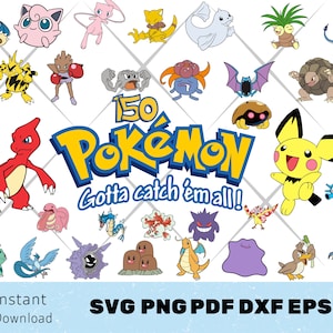 Pokemon 150 Aufkleber-Bundle - Clipart Aufkleber PNG, Cartoon-Charakter Aufkleber, Anime-Aufkleber PNG, niedlicher Pokemon-Aufkleber, einfach zu schneiden Cricut