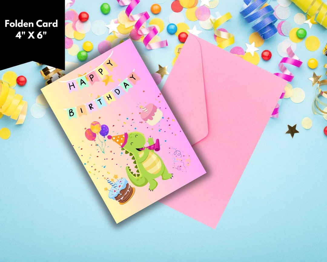 Printable T-rex Birthday Card for Boy Girl Dinosaur Birthday - Etsy