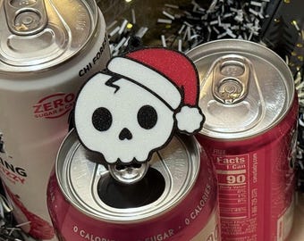 Bonita calavera con gorro de Papá Noel/Abrelatas de refresco con correa para llavero - Regalo de invierno para personas con movilidad reducida, artritis, uñas y dedos.
