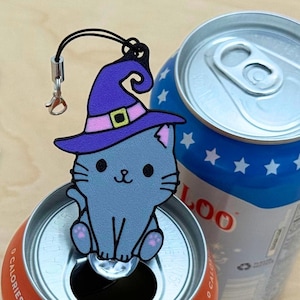 Cute Cat in a Witch’s Hat | Soda Can Opener with Keychain Strap - Accessibility Mobility Fall Gift for arthritis, nails, fingers