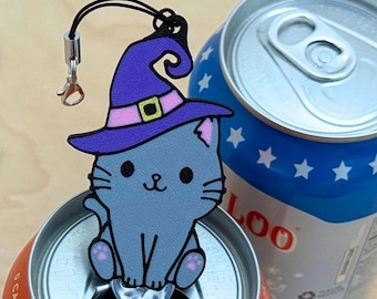 Cute Cat in a Witch’s Hat | Soda Can Opener with Keychain Strap - Accessibility Mobility Fall Gift for arthritis, nails, fingers