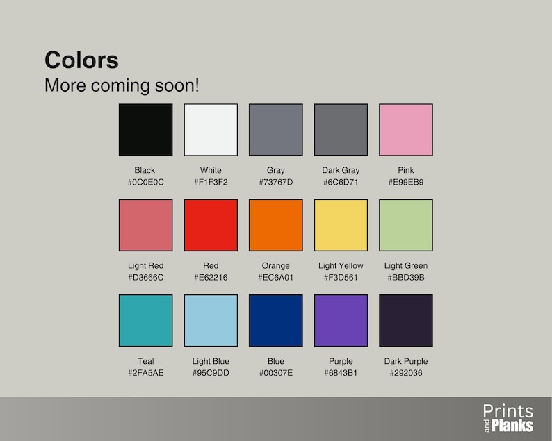 List of available colors