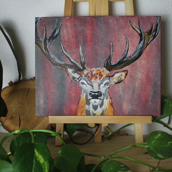 Toile peinture acrylique : Un cerf en automne