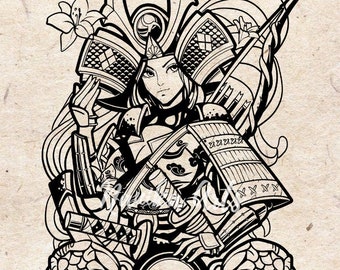 PNG SVG File Japanese Pretty Geisha Warrior Girl Tattoo Oriental Circle ...