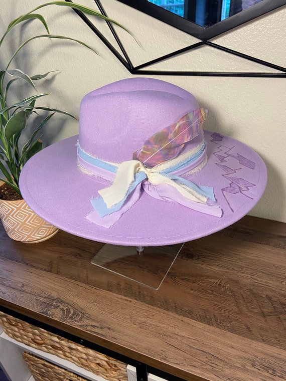 Purple Roblox Feather Hat Custom Hand Burned Hat Purple Mountains