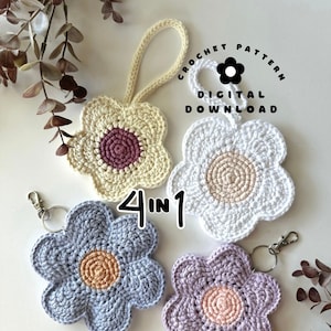 Gehaakte bloementas Charm-collectie | Haakpatroon | Bloembedeltjes | PDF-patroon | Tasbedeltjes | Accessoires voor tassen