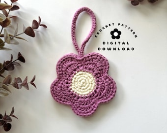 Gehaakte tashanger met kleine bloem | Haakpatroon | Bloembedels | PDF-patroon | Tashangers | Tasaccessoires