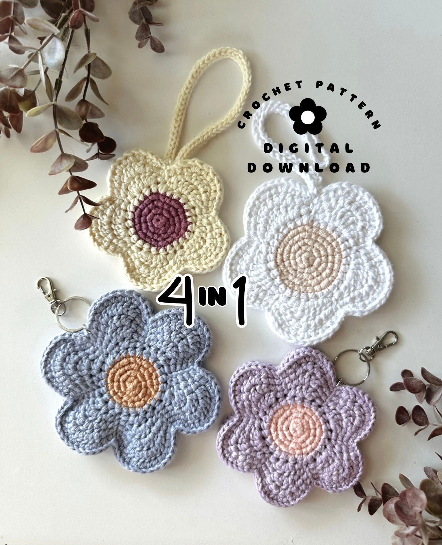 Crochet Flower Bag Charm Collection Crochet Pattern Flower Charms PDF ...