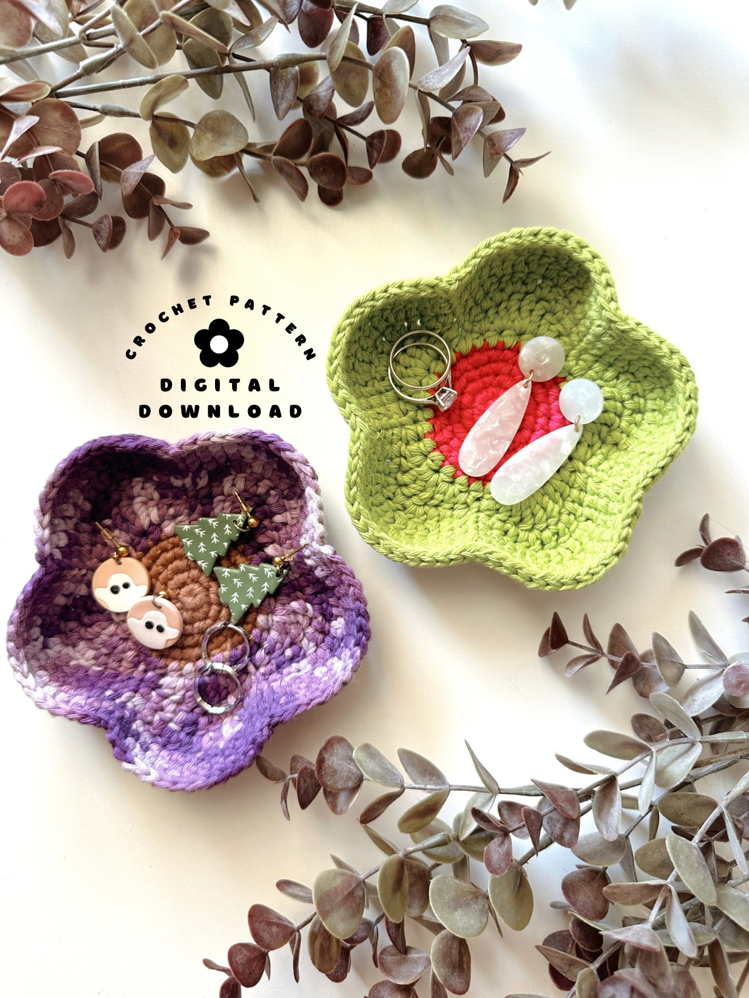 Patroon gehaakte bloemsnuisterijschaal | Haakpatroon | Snuisterijschaal | PDF-patroon | Sieradenhouder | Sieraden | Cadeaus