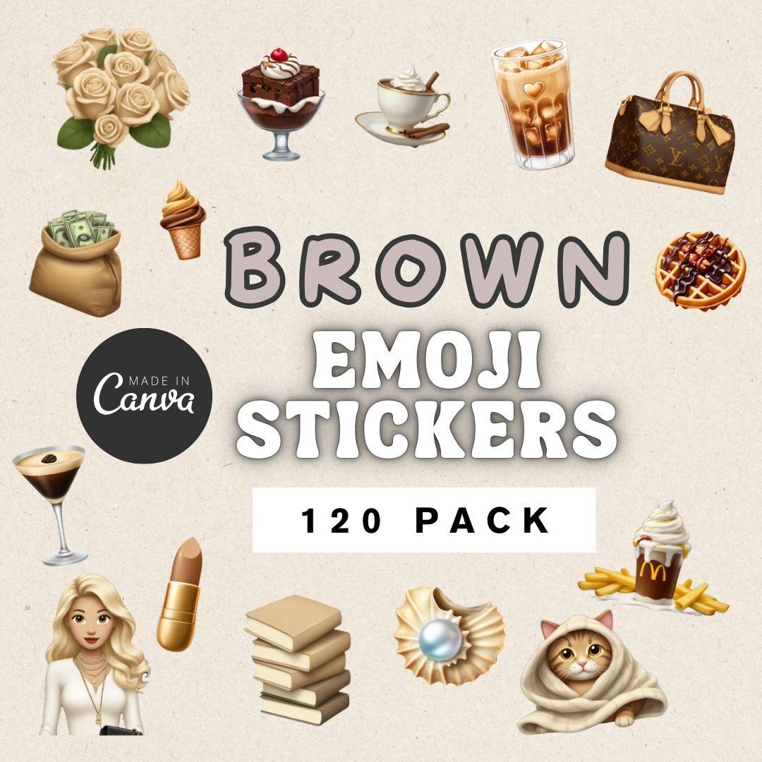 Brown Emoji Stickers Pack, Aesthetic Emoji Sticker Pack, Neutral Emoji ...