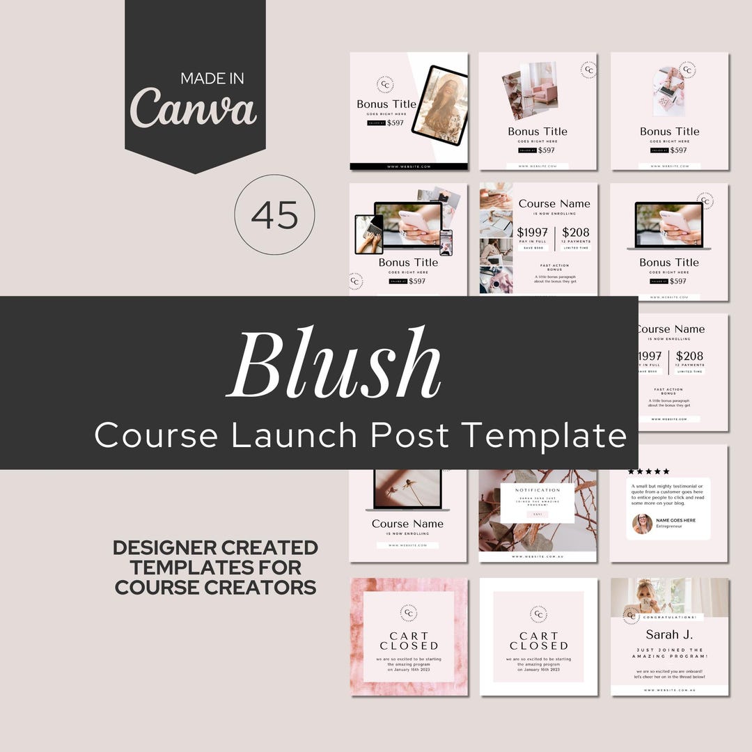 Blush Course Launch Instagram Post Templates: Canva Social Media Kit - Etsy