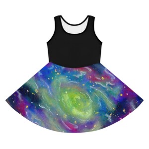 Rainbow Vortex Galaxy Girls&#39; Sleeveless Sundress (AOP)