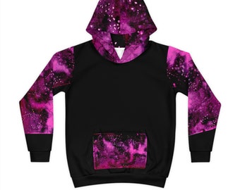 Sweat à capuche pour enfants Galaxy de couleur rose (AOP)