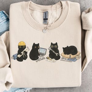 Black Cat Engineer Sweater, Cute Cat Engineer Sweater, Engineering Cat Sweater, Cute Engineer Sweater, Engineer Sweater, Engineering Sweater