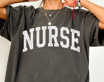 Distressed Collegiate Nurse Shirt, Nurse Shirt, Vintage Nurse Shirt,Cute Nurse Shirt,Shirt for Nurse,Nursing Shirt,Gift for Nurse,Nurse Gift