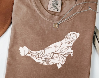 Comfort Colors Floral Seal Shirt, Seal Shirt, Seal Tshirt, Animal Lover Shirt, Ocean Shirt, Seal Lovers, Cute Sea Dog Shirt, Flower Seal Tee