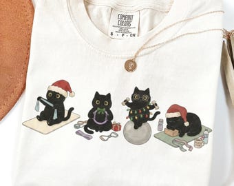 Christmas Black Cat Pilates Shirt, Cute Cat Pilates Shirt, Pilates Cat Shirt, Cute Pilates Shirt, Pilates Shirt, Pilates Lover Shirt