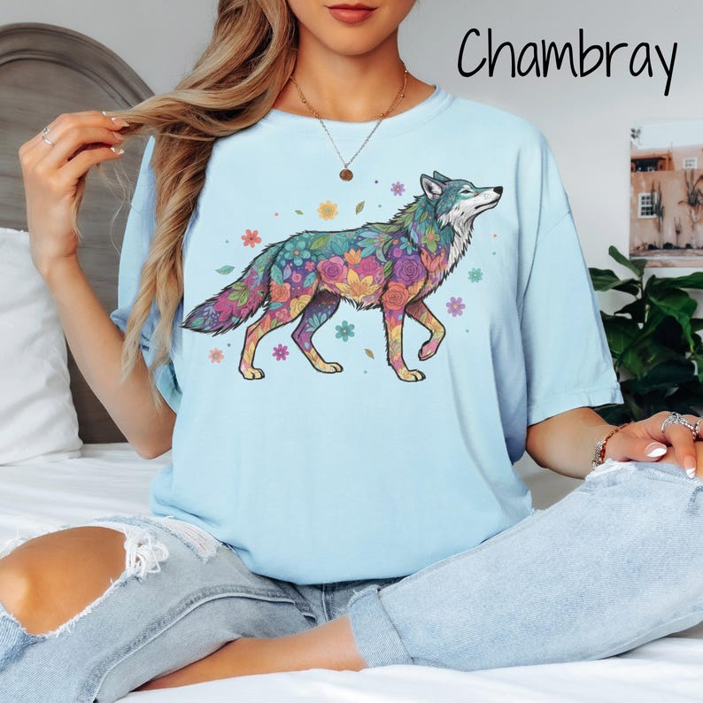 Comfort Colors® Floral Wolf Shirt, Animal Lover Tee, Wolf T Shirts ...