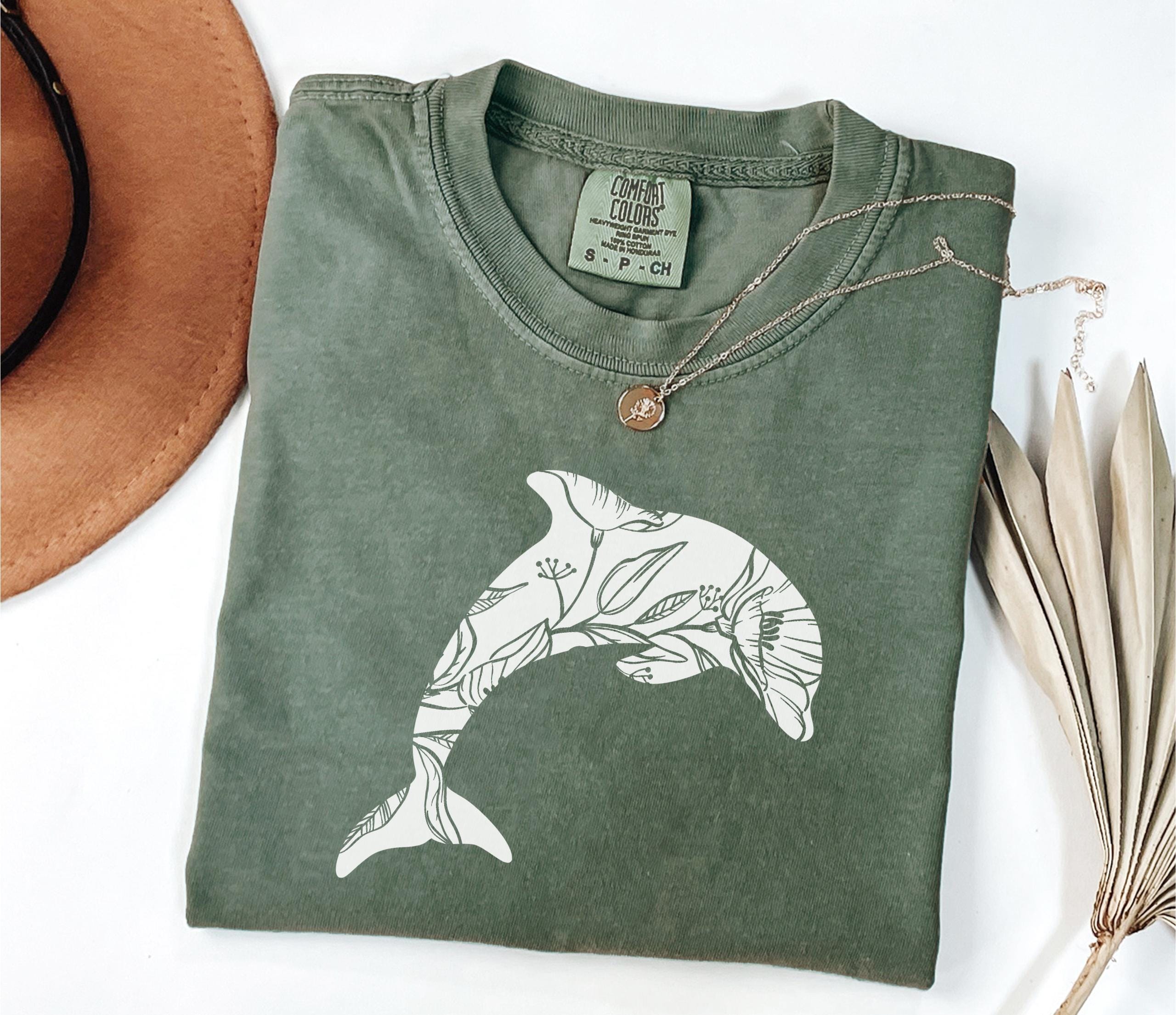 Comfort Colors Floral Dolphin Shirt, Dolphin Lover Shirt, Cute