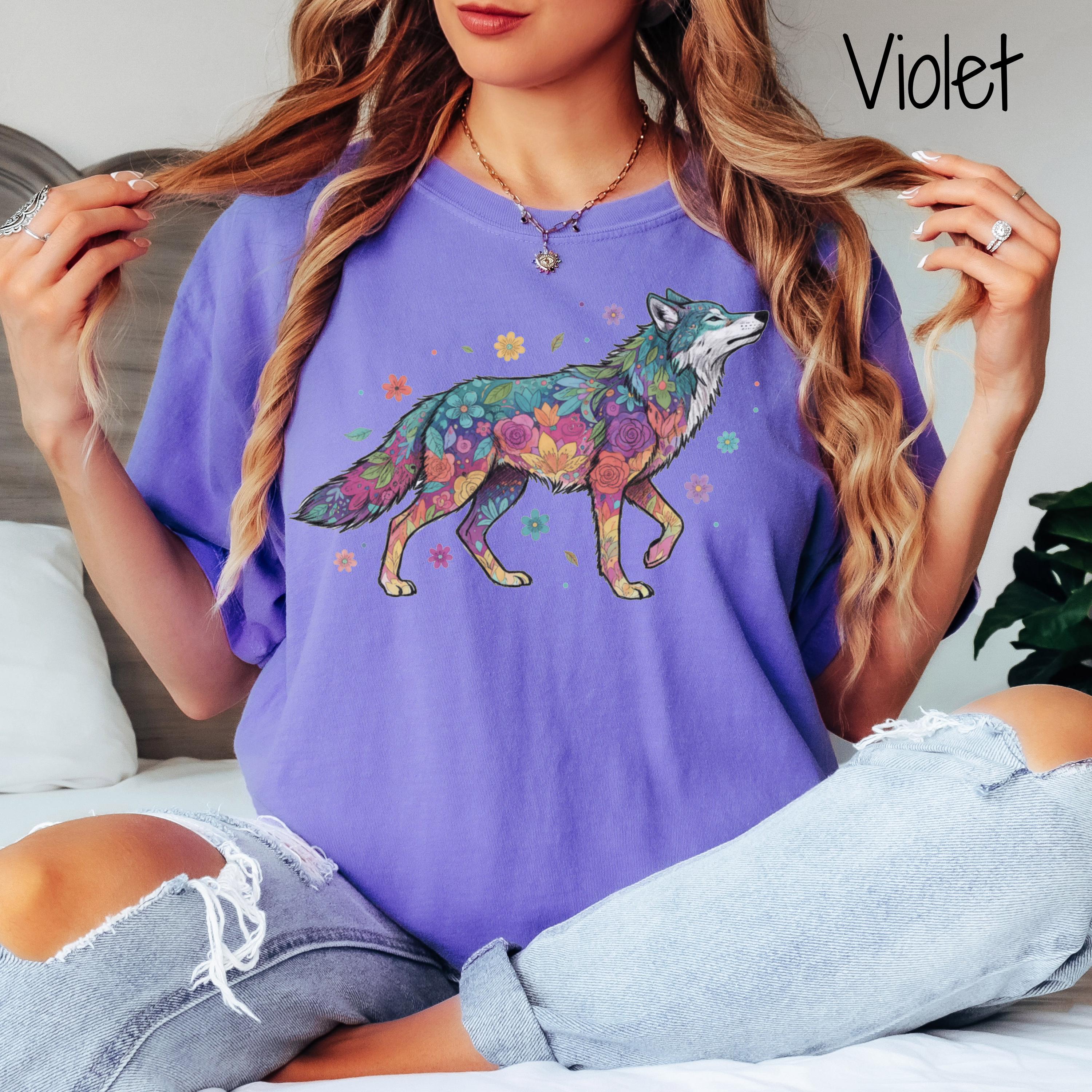 Comfort Colors® Floral Wolf Shirt, Animal Lover Tee, Wolf T Shirts ...