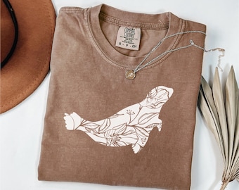Comfort Colors Floral Seal Shirt, Seal Shirt, Seal Tshirt, Animal Lover Shirt, Ocean Shirt, Seal Lovers, Cute Sea Dog Shirt, Flower Seal Tee