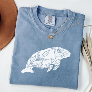 Comfort Colors Floral Manatee Shirt, Manatee Shirt, Manatee Tshirt, Animal Lover Shirt, Ocean Shirt, Manatee Lovers, Flower Manatee Tee