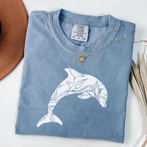 Comfort Colors Floral Dolphin Shirt, Dolphin Lover Shirt, Cute Dolphin Shirt, Animal Lover Shirt, Floral Dolphin T-Shirt, Dolphin Shirts