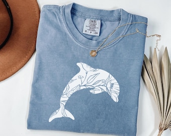 Comfort Colors Floral Dolphin Shirt, Dolphin Lover Shirt, Cute Dolphin Shirt, Animal Lover Shirt, Floral Dolphin T-Shirt, Dolphin Shirts