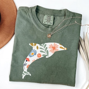 Comfort Colors Floral Dolphin Shirt, Dolphin Lover Shirt, Cute Dolphin Shirt, Animal Lover Shirt, Floral Dolphin T-Shirt, Dolphin Shirts