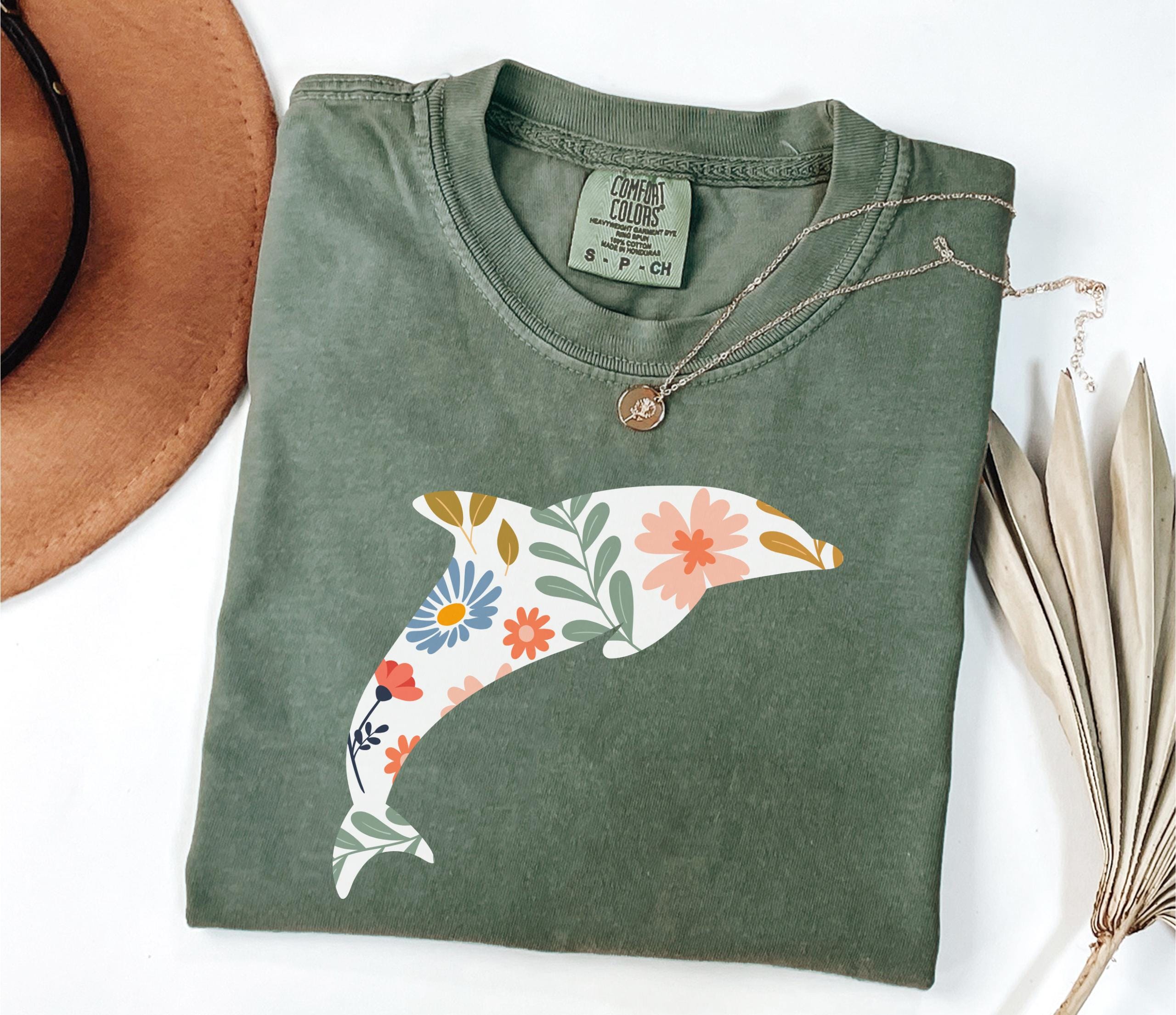 Comfort Colors Floral Dolphin Shirt, Dolphin Lover Shirt, Cute Dolphin Shirt, Animal Lover Shirt, Floral Dolphin T-Shirt, Dolphin Shirts
