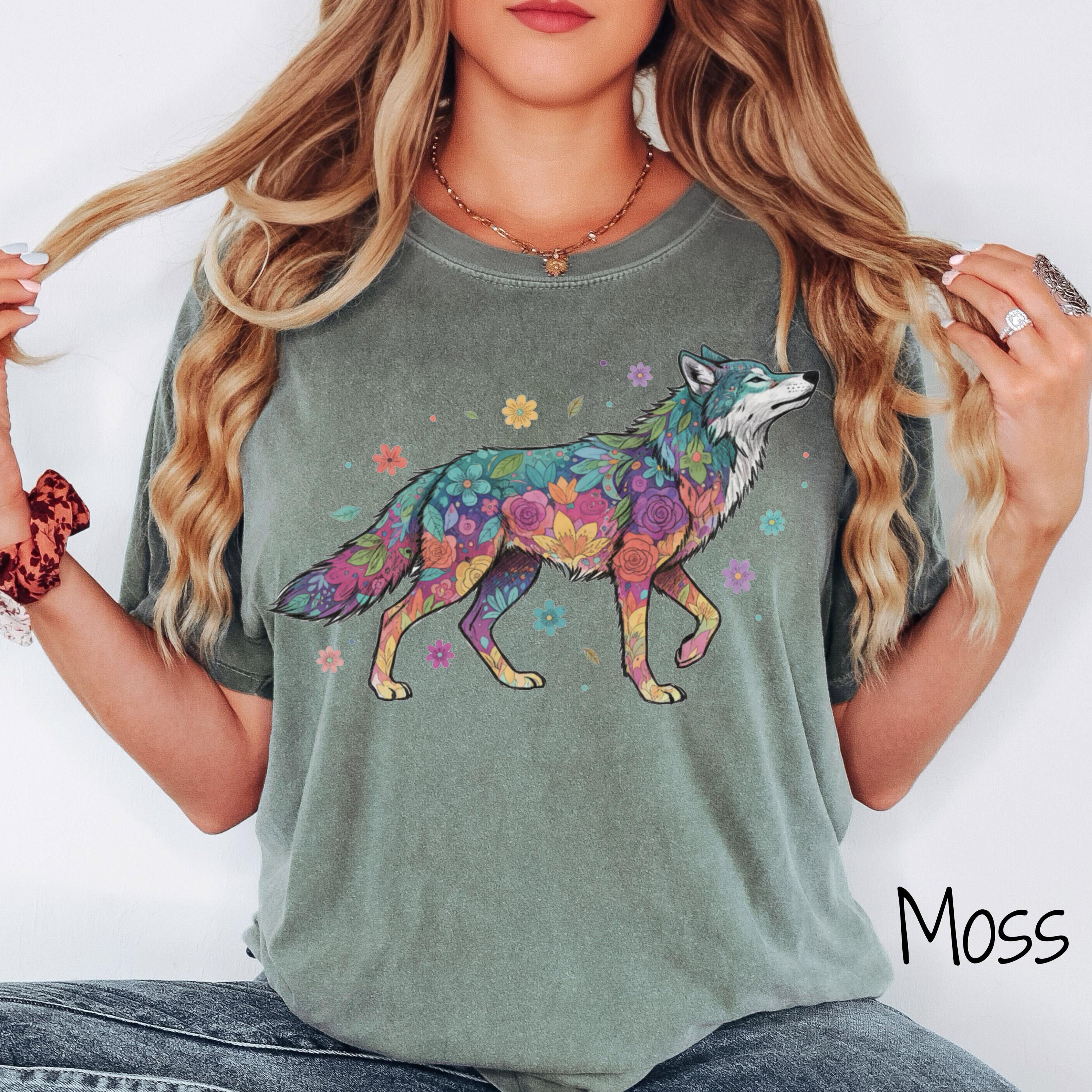 Comfort Colors® Floral Wolf Shirt, Animal Lover Tee, Wolf T Shirts ...