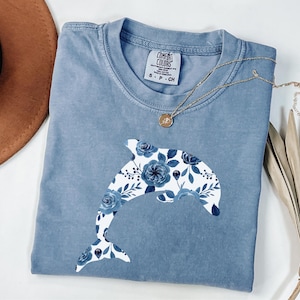 Comfort Colors Floral Dolphin Shirt, Dolphin Lover Shirt, Cute Dolphin Shirt, Animal Lover Shirt, Floral Dolphin T-Shirt, Dolphin Shirts
