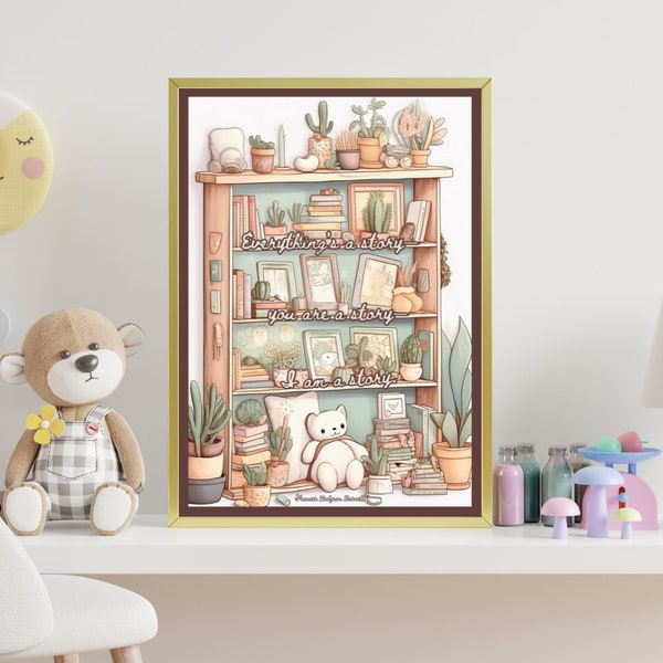 Pastel Bookshelf Nursery Poster — Frances Hodgson Burnett Quote — Delicate Literary Art for Cozy Baby Room—DIGITAL  DOWNLOAD|PRINTABLE