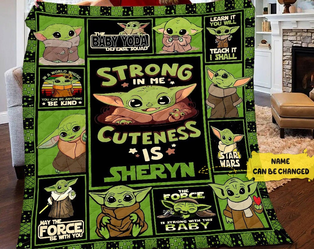 Personalized Baby Yoda Quilt Fleece Blanket Baby Yoda Bedding Etsy
