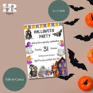 Halloween Party Invitation, Invite, Canva template, Halloween invitation temple, Digital Download