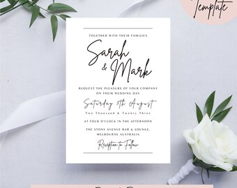 Morden Minimalist Wedding Invitation, Minimal invite, simple editable invite template, digital invitation