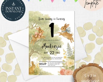 Some Bunny is turning 1 Invitation Template, first birthday invitation, Invitation Printable, Digital Invitation, Instant Download
