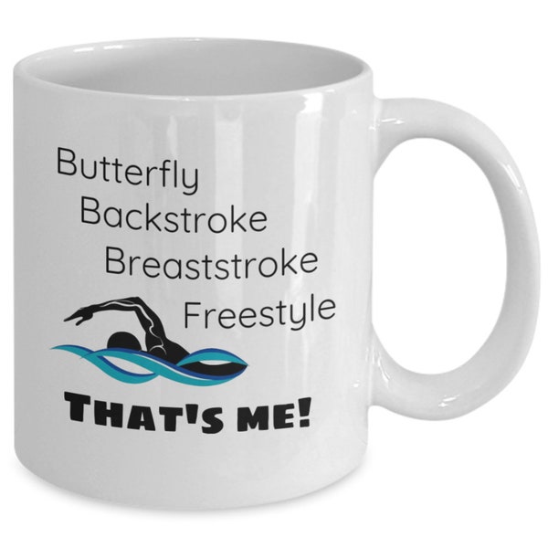 Swimming coffee mug, Swimming strokes, Gift for a swimmer, Butterfly, Backstroke, Breaststroke, Freestyle