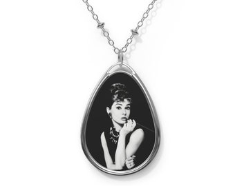 AUDREY HEPBURN Pendant Necklace Old Hollywood Oval Cameo Photo Portrait Gift for Fan