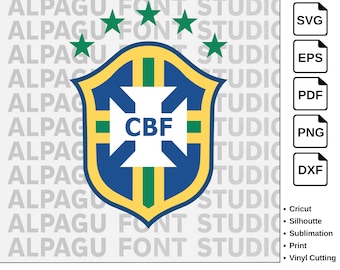 Brazil Football Logo SVG, Brazil Soccer Emblem, Jersey Style PNG, Cricut Silhouette Cut File
