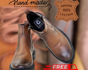 Handmade Leather Boots For Man   %100 Handmade Leather   Gift For Him   Men Shoes   Tan, Black