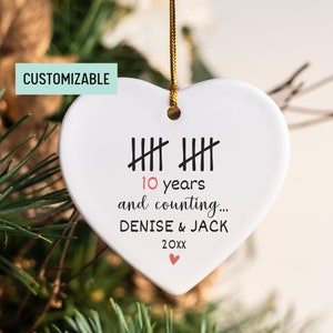 Personalized 10 Year Anniversary Ornament 10th Anniversary Ornament Gift For Parents, Funny Tally Mark Ornament, Tin Anniversary Couple Gift
